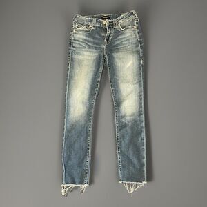 True Religion Jennie Curvy Mid Rise Denim Capri Size 27 Light Wash Jean
